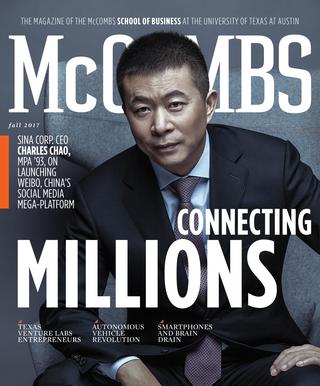 Cover of McCombs Magazine showing Charles Chao