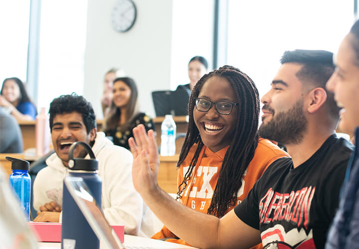 Students laugh in class