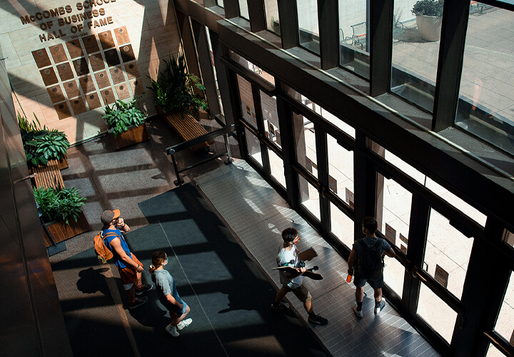 Aerial view of students in CBA Hall of Honors